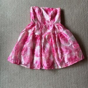 Hello Molly Pink and White Strapless Dress